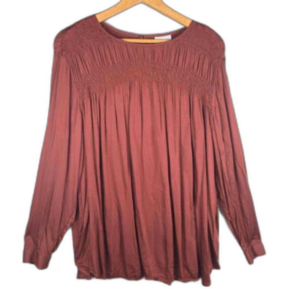 J Jill XL Rust Smocked Tunic ECOVERO Viscose Flowy Boho Long Sleeve